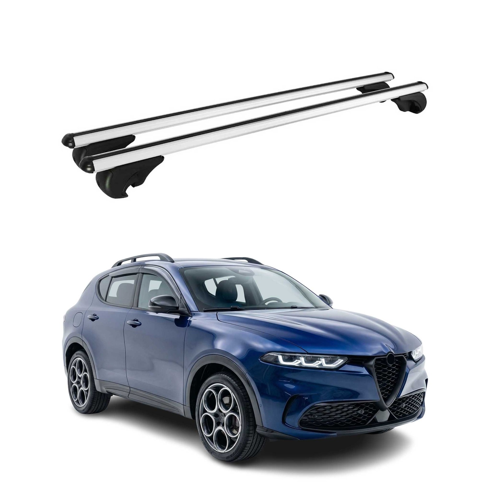 Barres de toit Alfa Romeo Tonale 2022-2026 alu argent, solution coffre de toit sans bruit