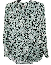 H&M Top Green Leopard Print Blouse Shirt Size UK 10 Oversized