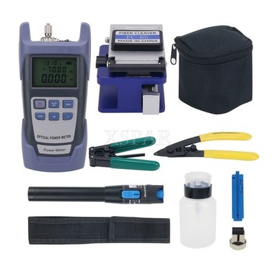KLS-01 Fiber Optic FTTH Tool w/Optical Power Meter Red Light Pen Fiber Cleaver #