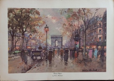 Blanchard  Champs Elysees  Paris Street Scene Print 1960 Donald Art Co 10 x 14