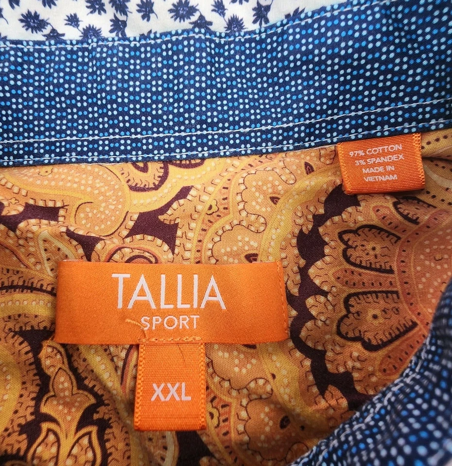 TALLIA 运动纽扣男式 XXL 但像大号白色蓝色蜜蜂短袖 — 第 4/4 张图片