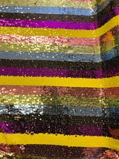 Multi Color Striped Sequin Fabric 4 way Nude Mesh 52" Width Sold by the Yard