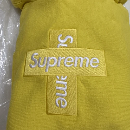 SWEAT SHIRT À CAPUCHE LOGO SUPREME CROSS BOX FW20 CITRON TAILLE MEDIUM NEUF AVEC ÉTIQUETTE