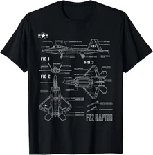 American Aircraft Stealth Fighter F22 Raptor Blueprint T-Shirt