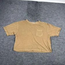 Free People We The Free Shirt Womens Medium Tan Boxy Crop Cotton Pocket OB105440