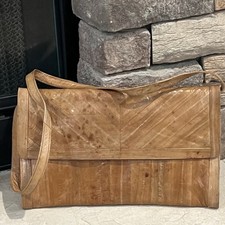 Vintage Eel Skin Leather Tan Handbag Detachable Strap - ONLY 5.00