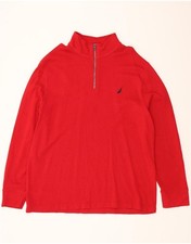 NAUTICA Mens Zip Neck Jumper Sweater 2XL Red Cotton DK70