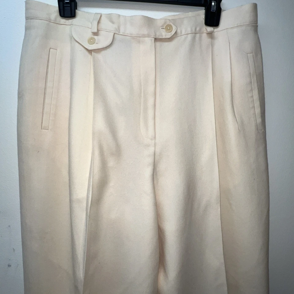 LRL Ralph Lauren 100% Worsted Wool Dress Pants Women's 16 Lined Pleated In Ivory - Image 2 of 4