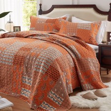LEAONME 2 Pieces Twin Size Quilt Set Burnt 68''x86'' , Orange-sentiment