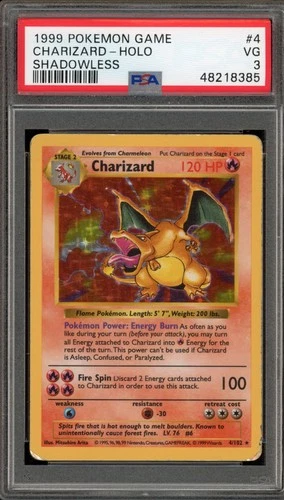 Pokemon Charizard Base Set Shadowless Holo Rare #4 PSA 3