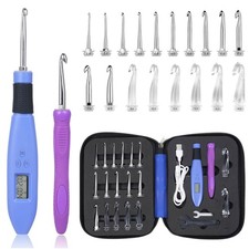 Foxyoo Ergonomic Crochet Hooks Set, 18 Interchangeable Tips, Light Up Crochet...