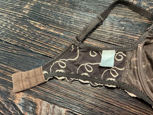 Rigby & Peller London Bra Sz.36 F Brown Color Lace Mesh Embroidered Bow - Picture 15 of 19