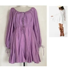 NWT $525 RHODE REN TIE FRONT COTTON MINI DRESS IN LILAC SIZE S