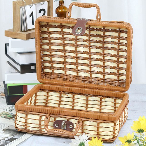 Hand-woven Storage Box Imitation Rattan Basket Organizer Container - Picture 6 of 12
