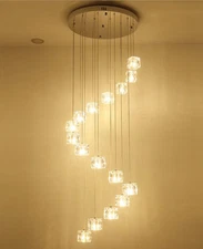 Crystal LED Pendant Lamp Living Room Spiral Stair Chandelier Bulbs Ceiling Light