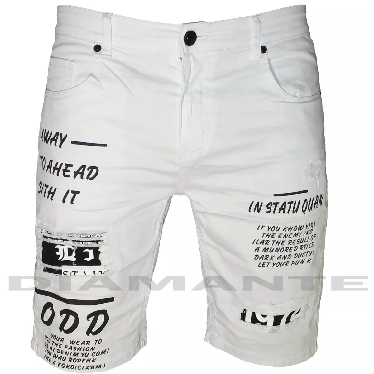 Bermuda Jeans uomo Denim bianco pantaloncini strappati