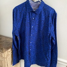 New Robert Graham Men s XL Blue Classic Fit Shirt Bayview Flip Cuff Button Up