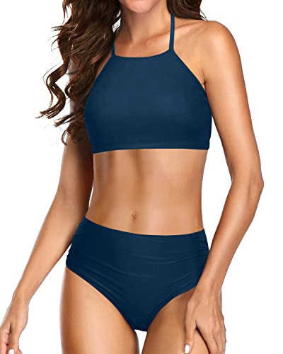 Holipick Women's Bikini Size Medium Two Piece Criss Cross Tie Halter Mid Waist