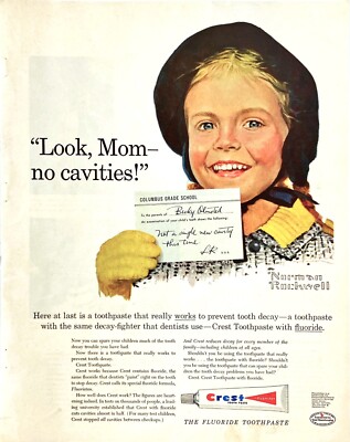 Crest Tooth Paste Procter & Gamble Look Mom No Cavities Vtg Magazine Print Ad