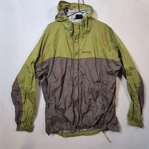 Marmot Rain Jacket Mens 2XL Gray Green Logo Outdoor Windbreaker Hooded Full Zip