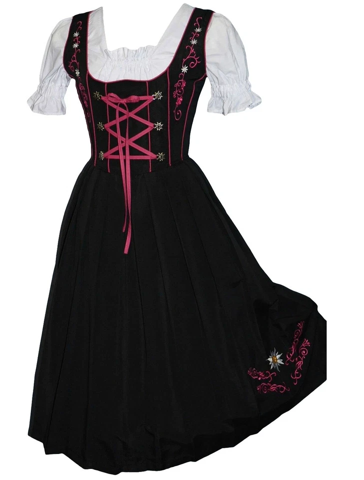 Vestido Dirndl Alemán Negro M 10 Mujer Oktoberfest Bordado Fiesta / Juego de 3 Piezas Foto 3 de 4