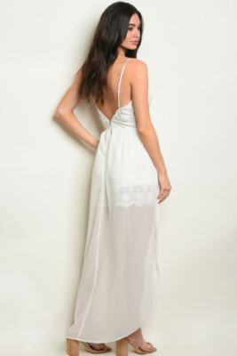 White Lace Romper Maxi Dress Size Medium Summer Travel | eBay
