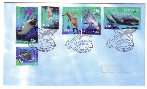 1998 FDC Australia. Planet Ocean. "Shark" PictPMK "DEEPWATER"