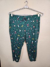 Joyspun Women's Green Printed Stretch Elastic Waist Jogger Pajama Pants 3X