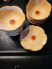 Flower Dishes Yellow/orange 15 Piece Set Rare 9  Bowls 6 Saucers Cindy Crawford