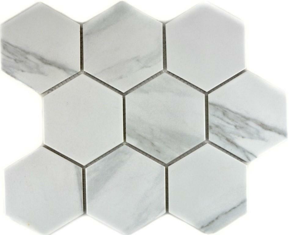 Mosaic Tile Ceramic Hexagon White Matt Wall Shower Tile Mirror Wall