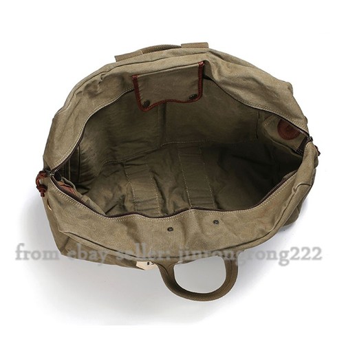 Vintage Pilot tote Heavy Made Old Canvas Travel Bag WWII Army Bag With Cowhide - Picture 3 of 10