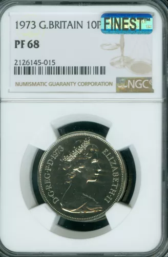 1973 GREAT BRITAIN 10P NEW PENCE NGC PF68 PQ MAC FINEST GRADE & SPOTLESS *