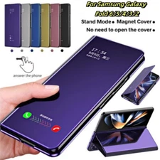 For Samsung Galaxy Z Fold 6/5/4/3/2 Magnetic S-View Mirror Plating Stand Case