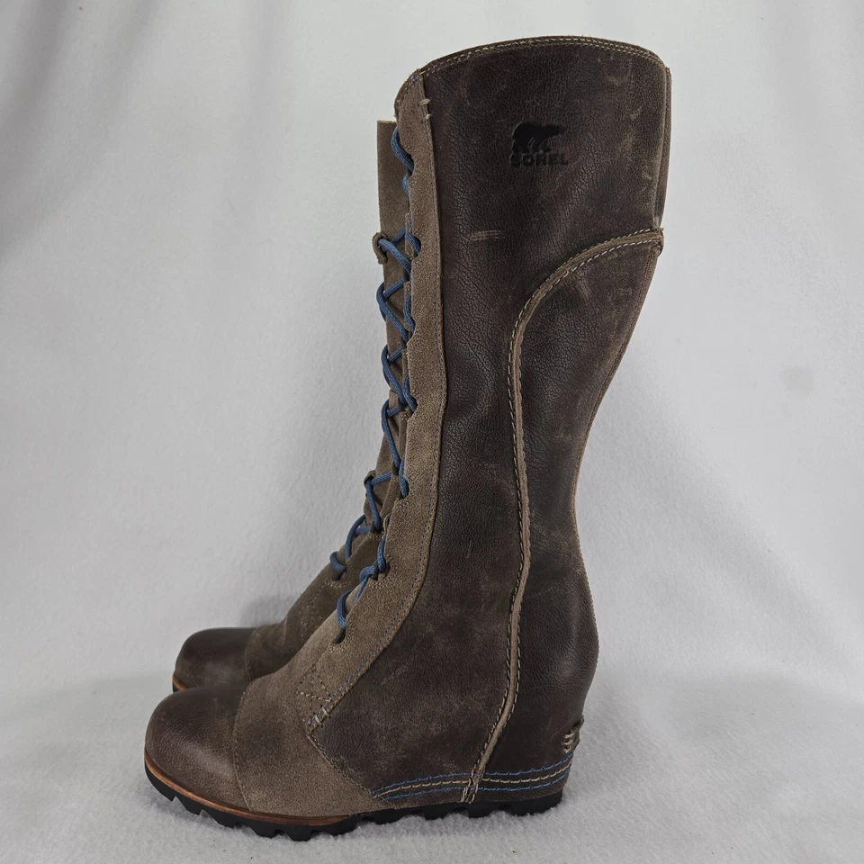 Botas Sorel Mujer 9.5 Marrón Gris Cate The Great Cuero Cuña Oculta Impermeables Foto 4 de 4