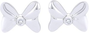 Authentic Natural Diamond Accent Bow Stud Earrings In 10K Solid Gold