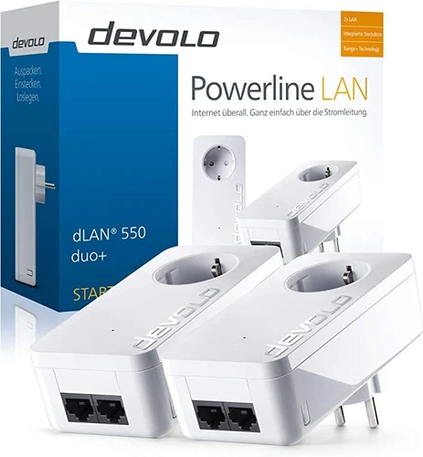 Devolo dLAN 550 duo+ Powerline Adapter Starter Kit, Powerlan, Steckdose 500 Mbps