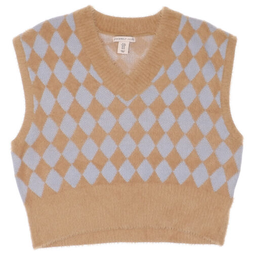 Sincerely Jules Sweater Size M Womens Tan Blue Pullover V Neck Cropped ...