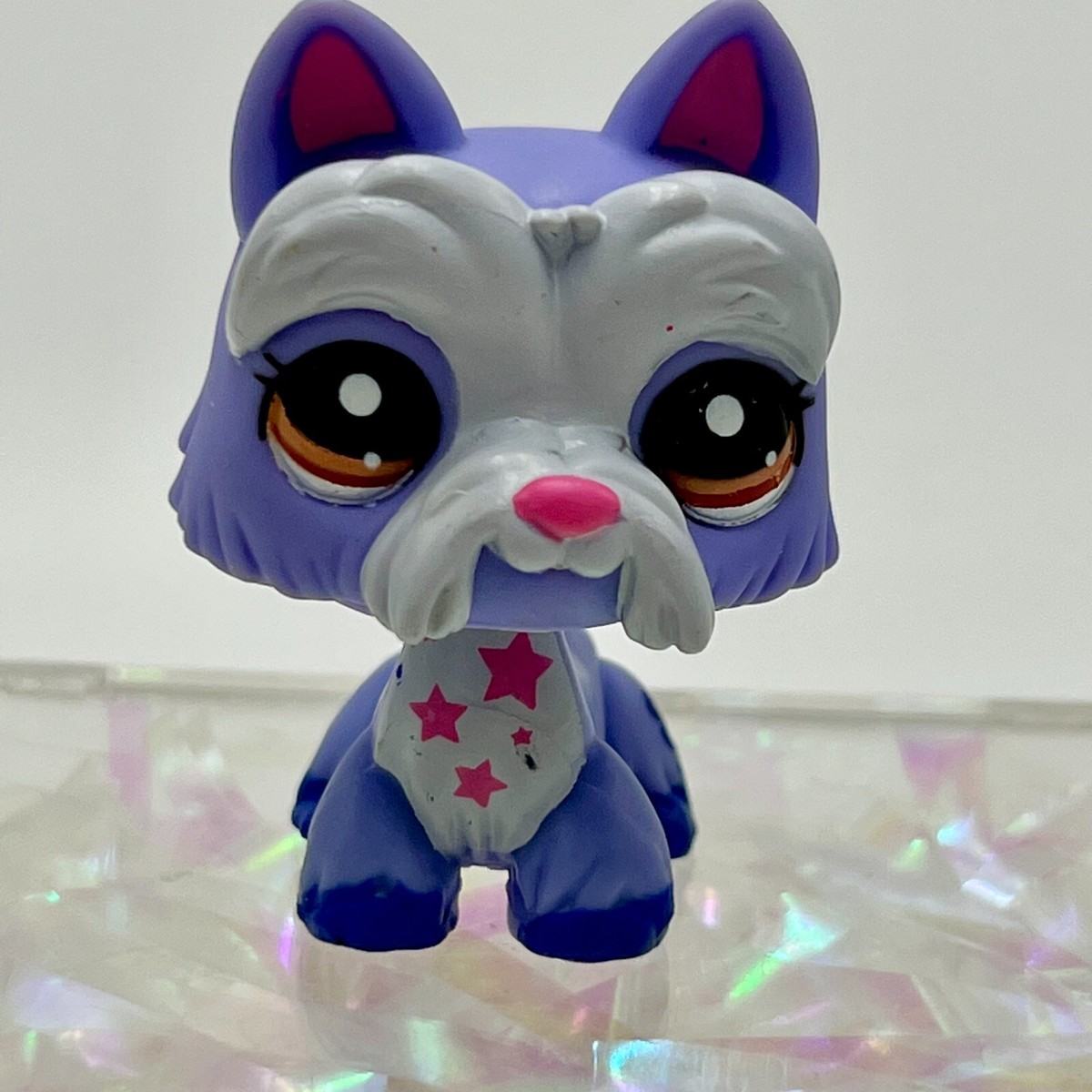 LPS 2260 Scottie Dog Purple with Pink Stars Brown Eyes Pink Nose