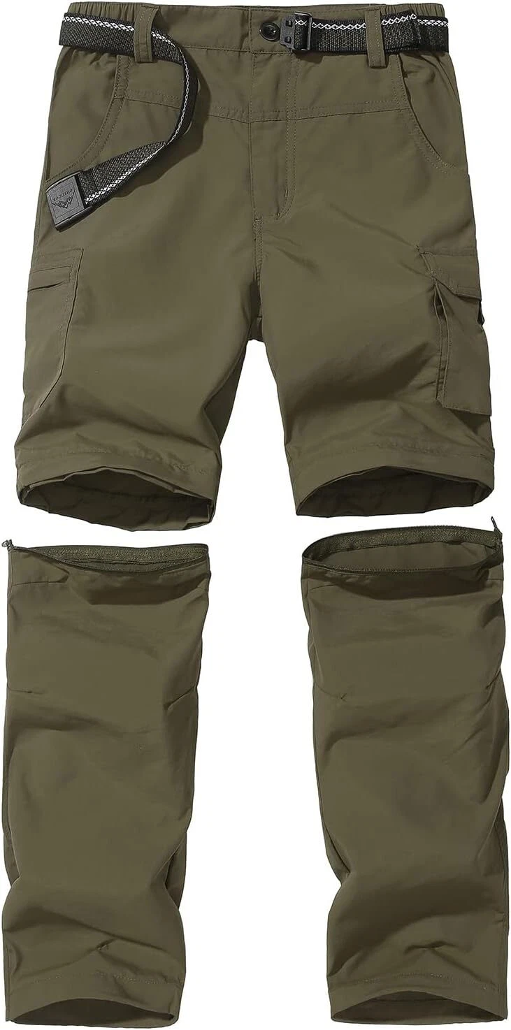 Boy’s Convertible Hiking Pants Lightweight Quick Dry 12-14 Years, Army Green