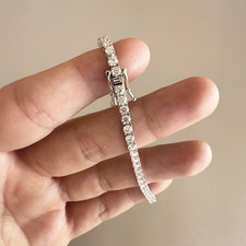 Real Moissanite 3mm 925 Silver Tennis Bracelet 7.5 inch PASS TEST 
