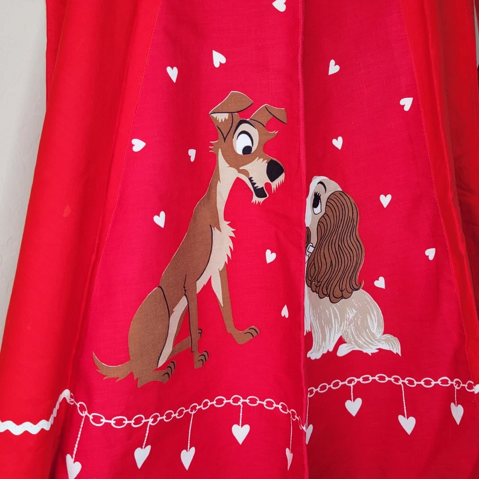Vintage Lady And The Tramp Half Apron Red Hearts Dogs Pre-owned  - Image 3 of 4