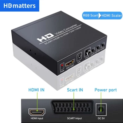 MARKENLOS RGB Scart zu HDMI Konverter Composite AV VGA Scart zu Scaler 720P/1080P Wii DVD