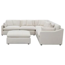 COMFY 6 PC OFF WHITE LINEN-LIKE MODULAR SOFA SECTIONAL LIVING ROOM FURNITURE SET