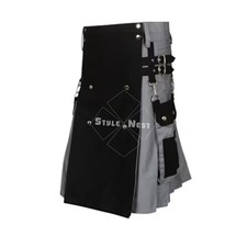 Cotton Black  Grey Utility Kilt with Pockets   Sizes 28"-60"