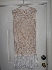 Strapless Dress White Lace Over Nude Slip. Midi Dress. Sz 12