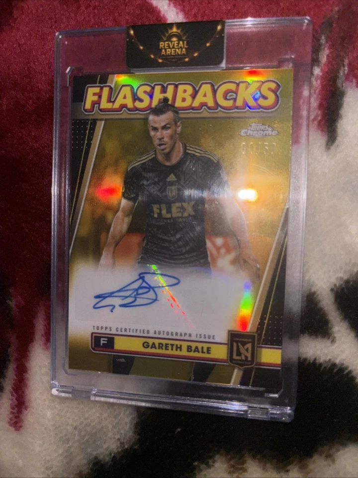 Tarjeta 2024 Topps Chrome MLS MLS Flashbacks Gareth Bale #1/50 Gold Auto LAFC Foto 3 de 3