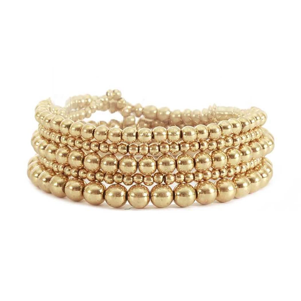 "'s Chic Set of 5 Stacking Metal Bead Stretch Bracelets, 2.5\" (Worn Gold Tone ..."