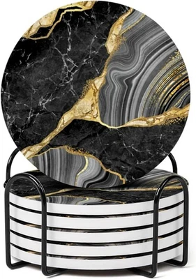 Drink Coasters Set of 6 Marble Ceramic Cup Coasters Table Mats Home Gift UK - Image 1 of 3
