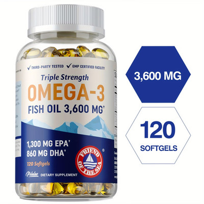 Triple Strength Omega 3 Fish Oil - Brain & Joint Support, with EPA and DHA -120