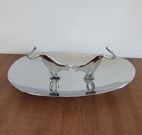Vintage R. R. Hutcheson Pincherette Cats Art Deco Style Chrome Tray